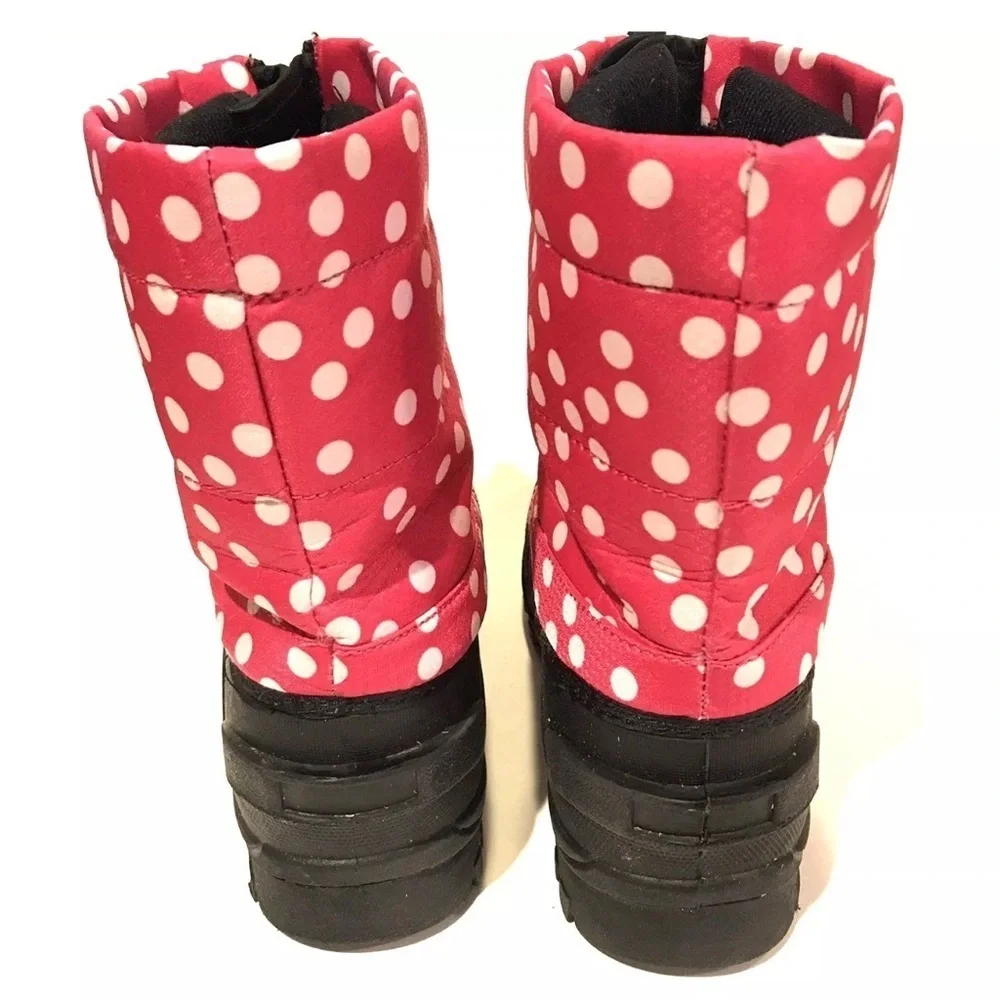 Itasca Snow Boots Big Girls Size 3 Black Pink Polka Dots Winter Insulated